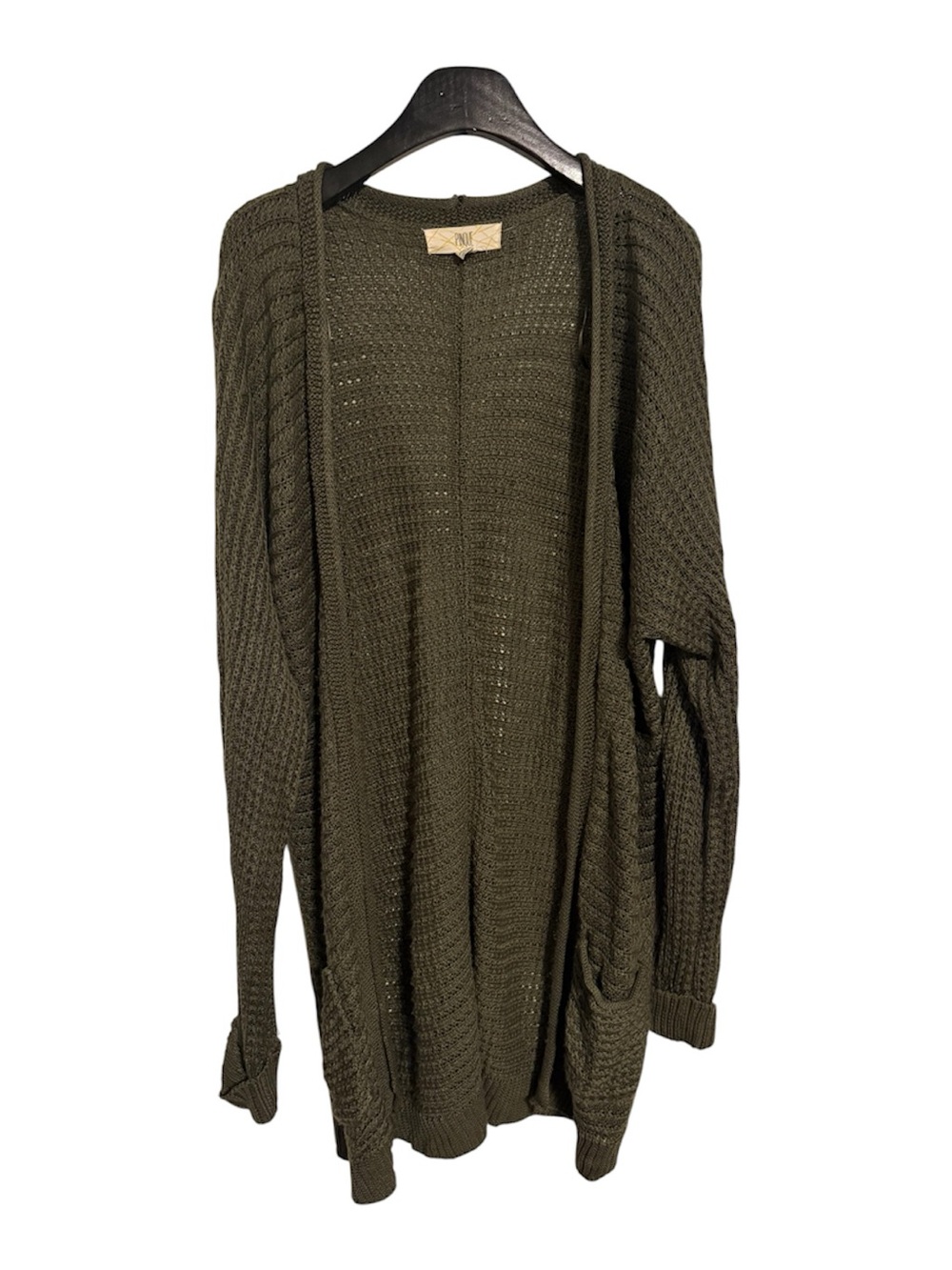 Open-Front Olive Green Knit Cardigan Sweater - Pinque size L